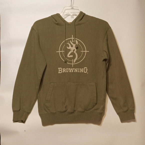 Browning Sport Hoody Army Green Woman S P Drawstring Hood Kangaroo Pocket Logo - Picture 1 of 7